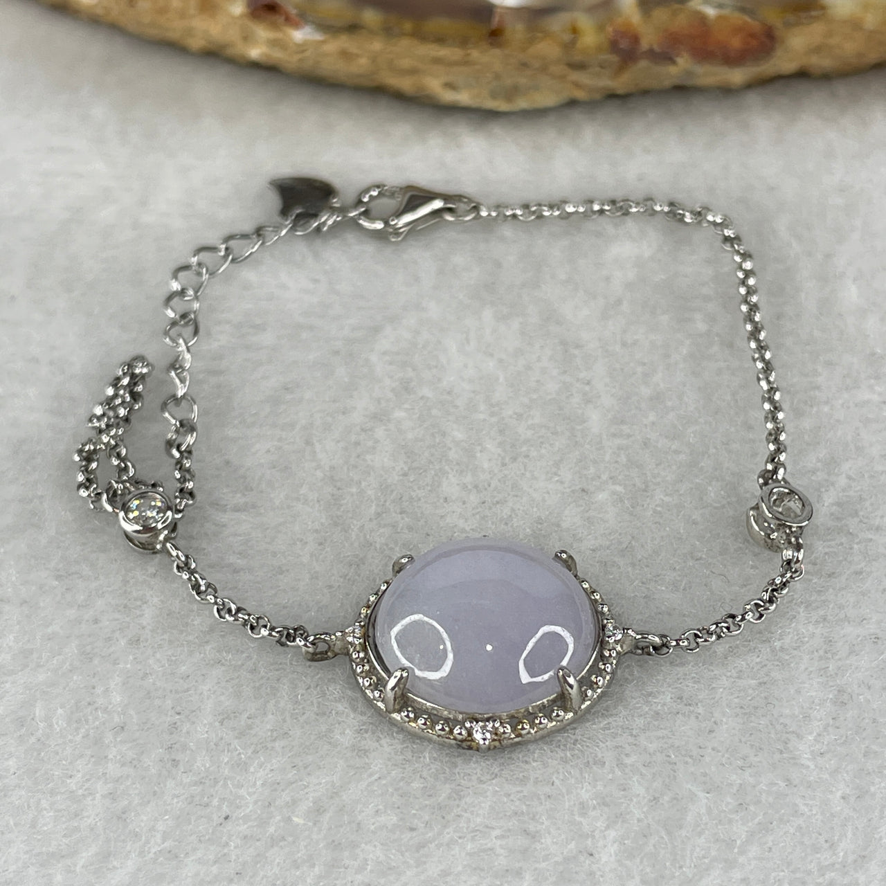 Natural Type A Lavender Jadeite Cabochon Bracelet | S925 Sterling Silver Adjustable 14-17cm Regal Violet Minimalist Luxury Charm (3.74g 12.8x5.0mm)