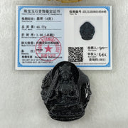Type A Opaque Black Omphacite Jadeite Good Vs Evil Akasagarbha Bodhissattva Pendant Ox and Tiger Zodiac Guardian 45.77g 50.8 by 43.8 by 13.1mm - Huangs Jadeite and Jewelry Pte Ltd