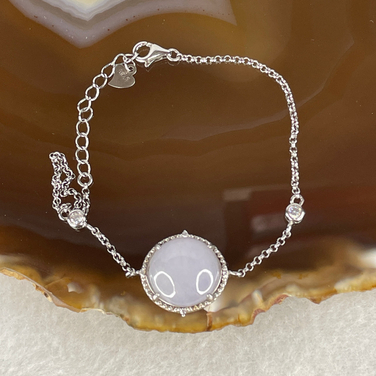Natural Type A Lavender Jadeite Cabochon Bracelet | S925 Sterling Silver Adjustable 14-17cm Regal Violet Minimalist Luxury Charm (3.74g 12.8x5.0mm)