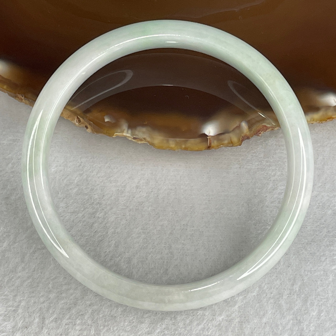 59.7mm Genuine Type A Jadeite Bangle - Large Size Faint Green Lavender Natural Jadeite Jewelry - 39.13g Wide Untreated Jade Bracelet for Women 11.1x6.6mm Wide (Very Slight Internal Lines)
