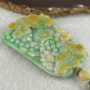 Grand Master Type A Green with Yellow Patches Jadeite Goldfish Pair and Basket of Flowers Pendant 连年有余 109.37g 76.2 by 53.5 by 12.3mm - Huangs Jadeite and Jewelry Pte Ltd
