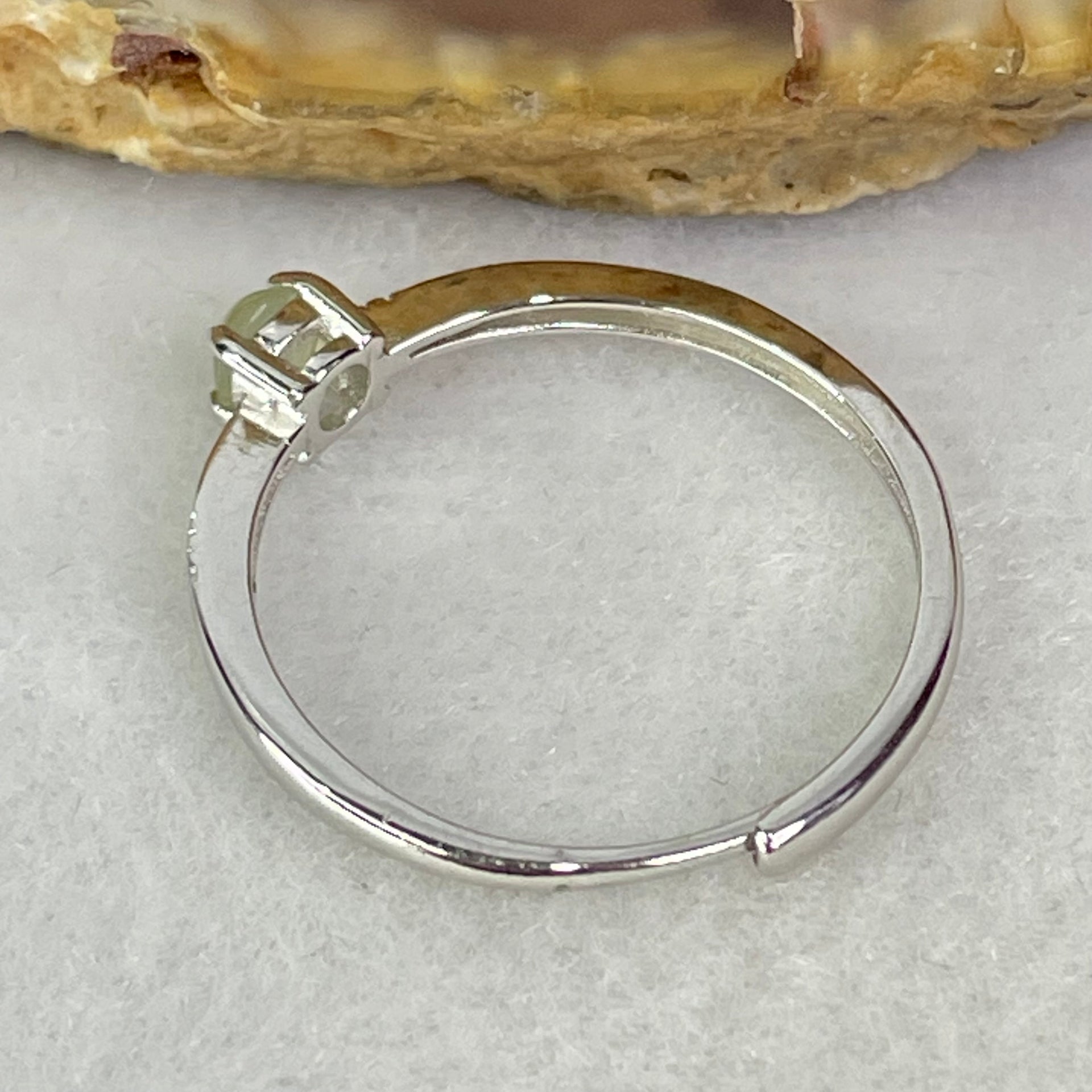 Type A Semi Icy Green Cabochon Jadeite in S925 Sliver Ring (Adjustable Size) 1.09g 4.0 by 2.0mm - Huangs Jadeite and Jewelry Pte Ltd