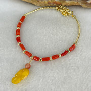 Natural Red Coral with Natural Butterscotch Amber Leaf Charm in Gold Color Bracelet 3.74g 6.2 by 2.6mm 11pcs - Huangs Jadeite and Jewelry Pte Ltd