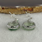 Type A Icy Faint Green with Blueish Green Piao Hua Jade Jadeite Earrings 18k White gold, diamonds and white sapphires 5.08g 33.6 by 14.8 by 5.2mm - Huangs Jadeite and Jewelry Pte Ltd