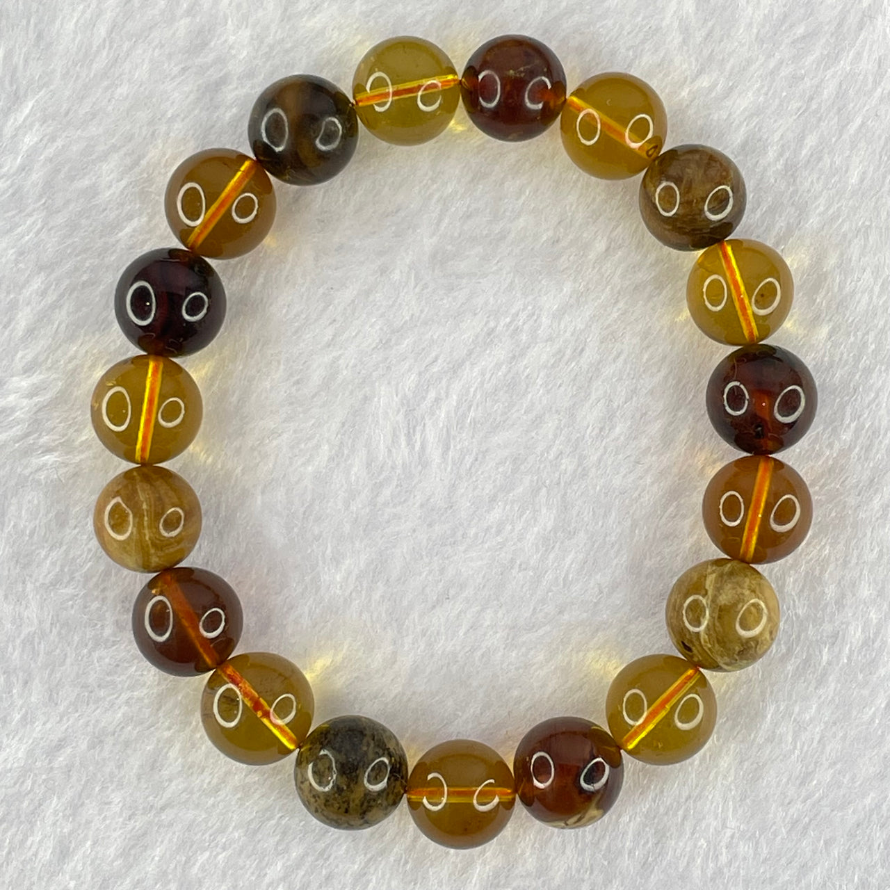 Natural Mixed Color Amber Beads Bracelet 9.41g 15.5cm 9.9mm 19 Beads - Huangs Jadeite and Jewelry Pte Ltd