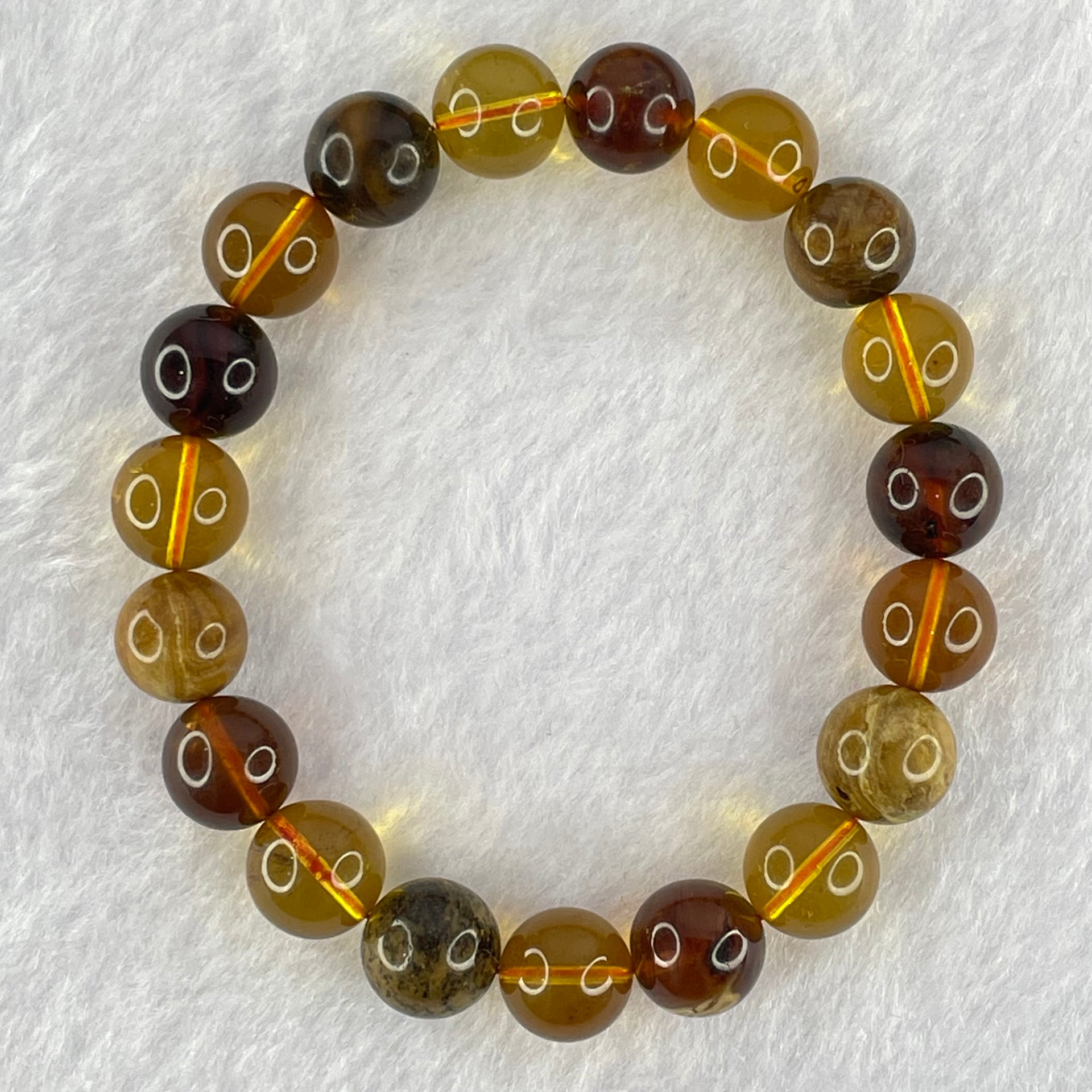 Natural Mixed Color Amber Beads Bracelet 9.41g 15.5cm 9.9mm 19 Beads - Huangs Jadeite and Jewelry Pte Ltd