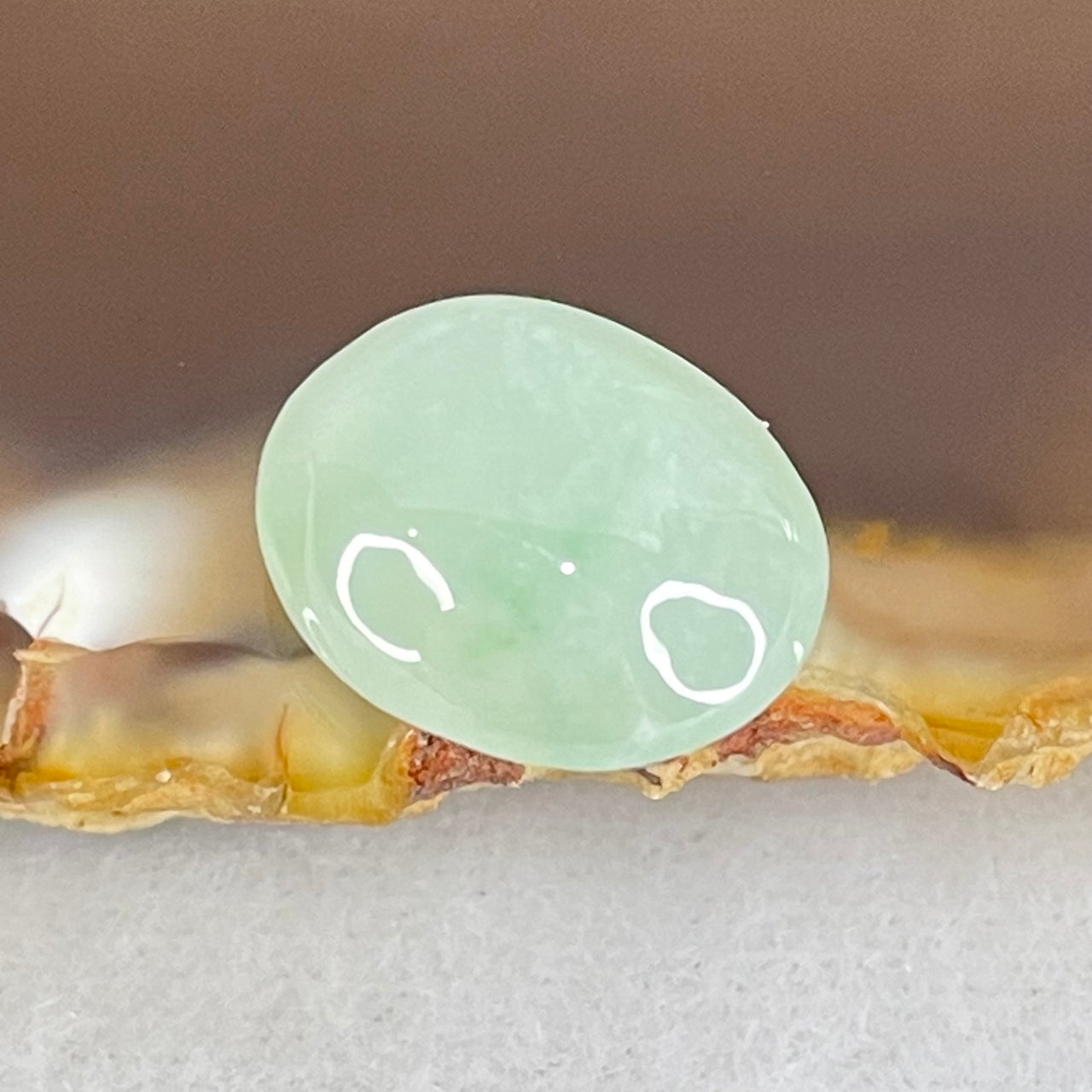 Type A Semi Icy Light Green Jadeite Cabouchon Stone For Setting 1.31g 12.8 by 10.8 by 5.5mm - Huangs Jadeite and Jewelry Pte Ltd