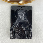 Type A Opaque Black Jadeite Jesus Christ Pendant 45.05g 58.8 by 38.9 by 8.8mm - Huangs Jadeite and Jewelry Pte Ltd