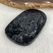 Type A Opaque to Partial Translucent Black Omphacite Jadeite Pixiu Pendant 23.77g 63.4 by 40.9 by 8.3mm - Huangs Jadeite and Jewelry Pte Ltd
