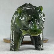 Natural Dark Green Serpentine Bear eating Fish Display 1,800.0g 180.5 by 82.0 by 107.0mm - Huangs Jadeite and Jewelry Pte Ltd