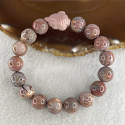 Natural Alashan Agate Greyish Pink Beads with Rat Charm Bracelet 39.00g 16.5cm 11.8mm 16Beads - Huangs Jadeite and Jewelry Pte Ltd