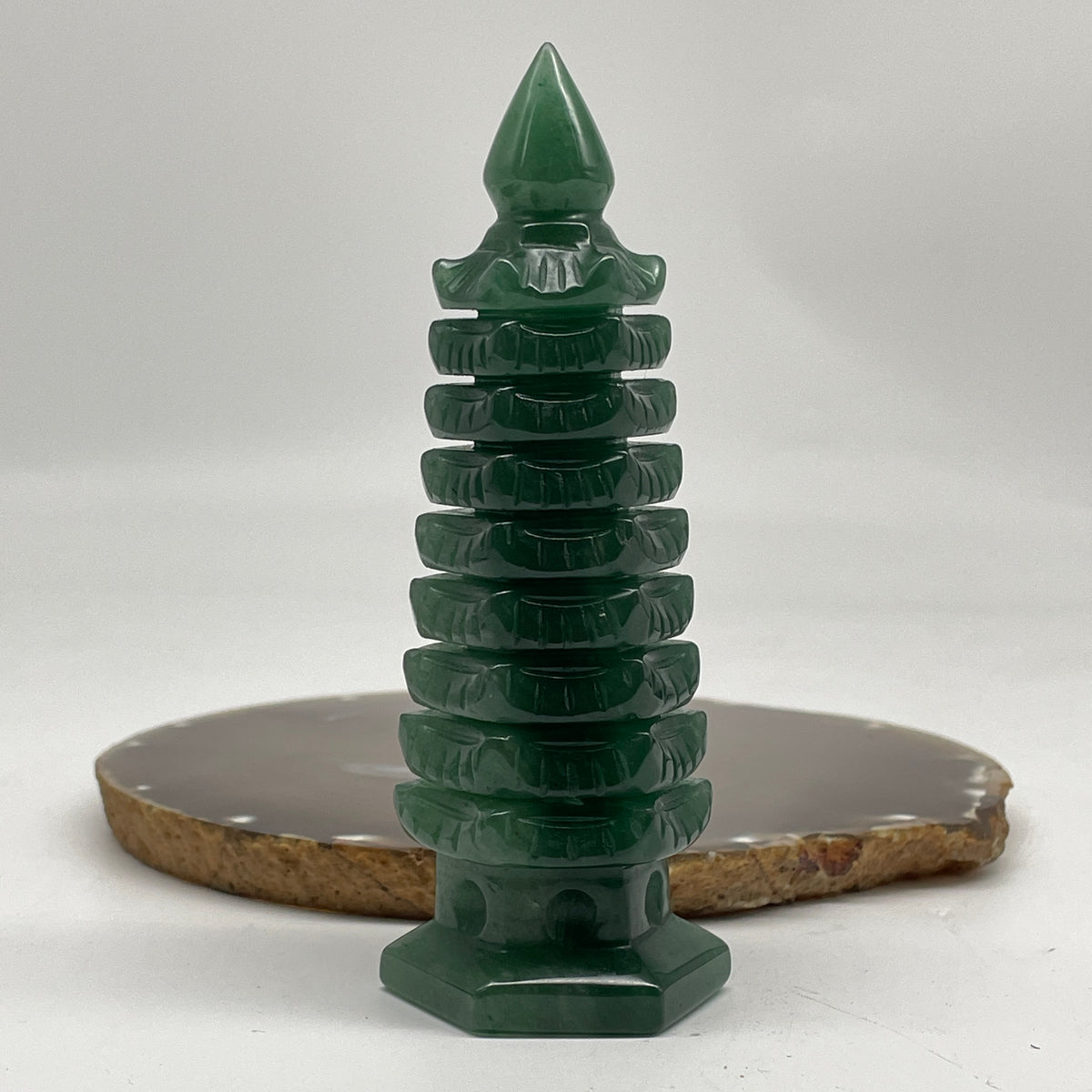 Natural Green Aventurine Pagoda Display | (227.28g | 46.5 x 41.0 x 125.5mm | Wealth Catalyst, "Wen Chang" Academic Excellence & Career Prosperity Anchor, Traditional Spatial Harmony Specimen)
