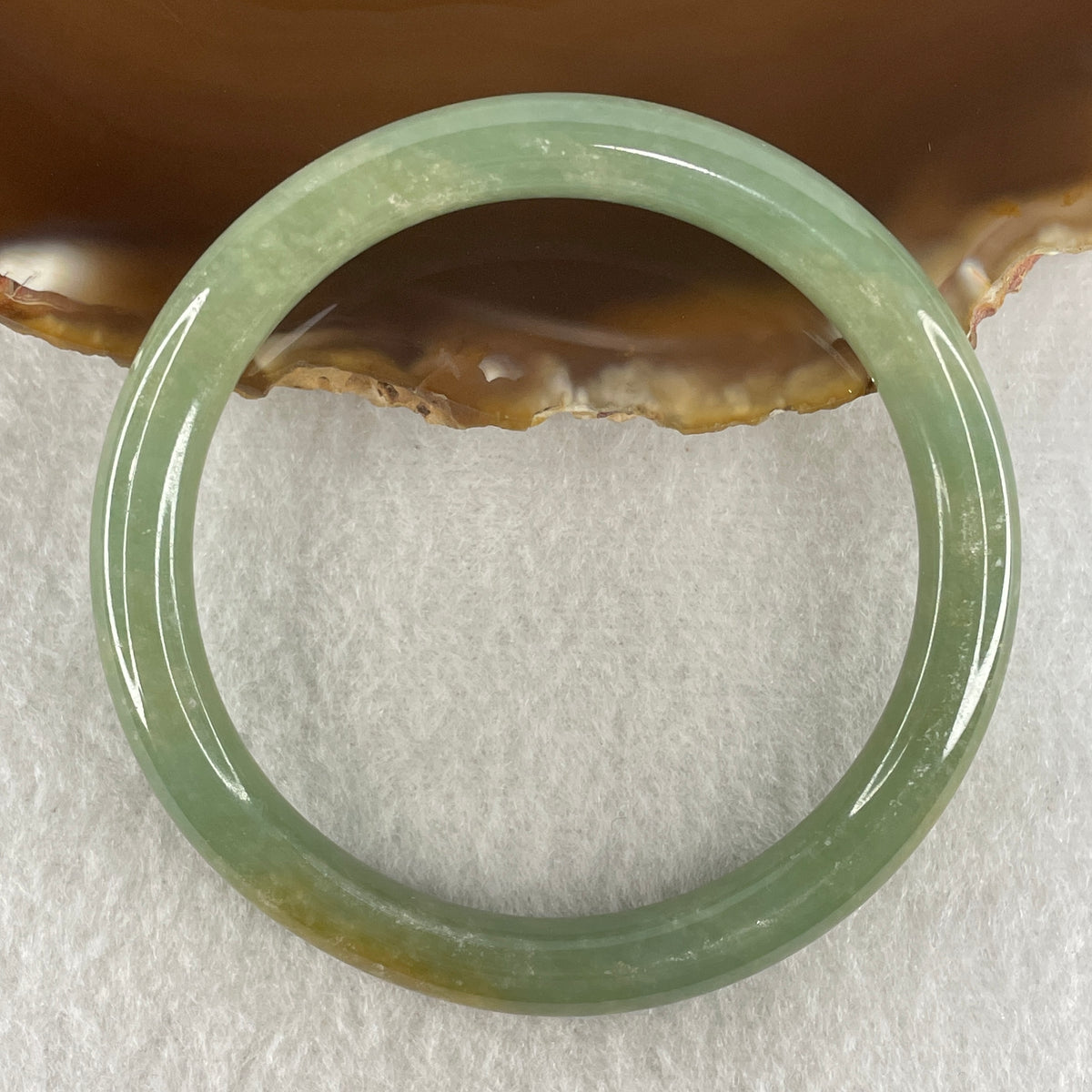 Natural Type A Green with Yellowish Jadeite Full Round Ding Dang Bangle |(24.55g | 50.9mm Inner Diameter | 7.4 x 7.0mm | Close to Perfect | Dual Wealth & Imperial Fortune Anchor, Abundance & Sovereign Bangle) - Huangs Jadeite and Jewelry Pte Ltd