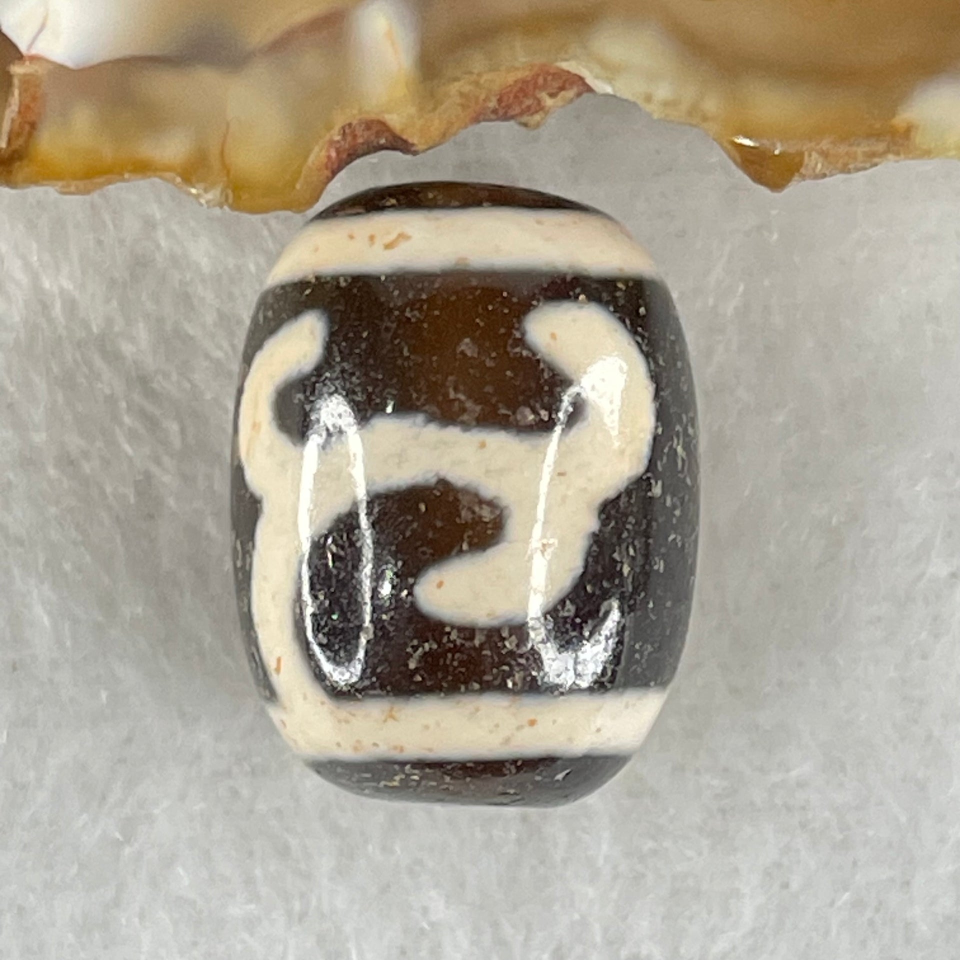 Natural Powerful Tibetan Old Oily Black White Agate Green Tara Dzi Bead Heavenly Master (Tian Zhu) 绿度母天珠 4.78g 17.4 by 13.4mm - Huangs Jadeite and Jewelry Pte Ltd