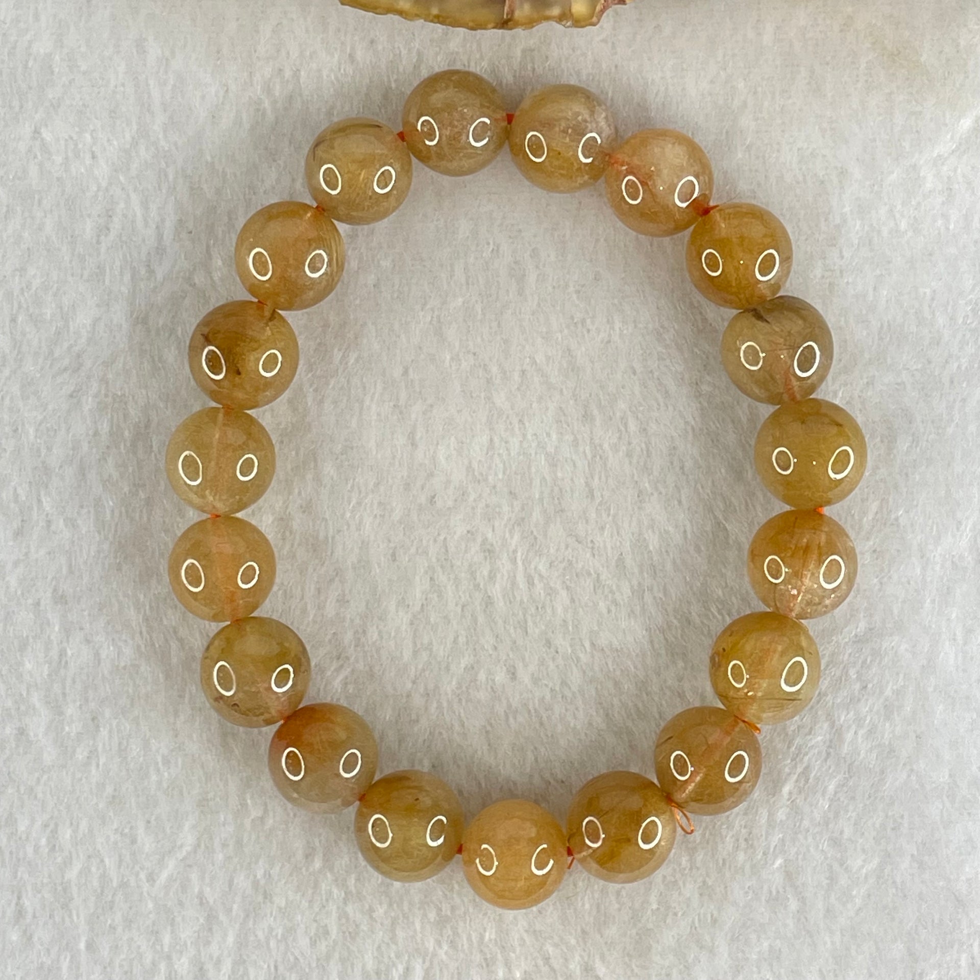 Average Grade Natural Golden Rutilated Quartz Beads Bracelet 26.77g 15.5cm 10.4mm 19 Beads - Huangs Jadeite and Jewelry Pte Ltd