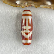 Natural Powerful Tibetan Old Oily Red White Agate One Eye Gold Metal Element Dzi Bead Heavenly Master (Tian Zhu) 一眼金天珠 9.68g 37.6 by 12.9mm - Huangs Jadeite and Jewelry Pte Ltd