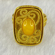 Natural Butterscotch Amber in  Sliver Gold Color Ring (Adjustable Size) 7.54g 9.9 by 7.1 by 3.5mm - Huangs Jadeite and Jewelry Pte Ltd