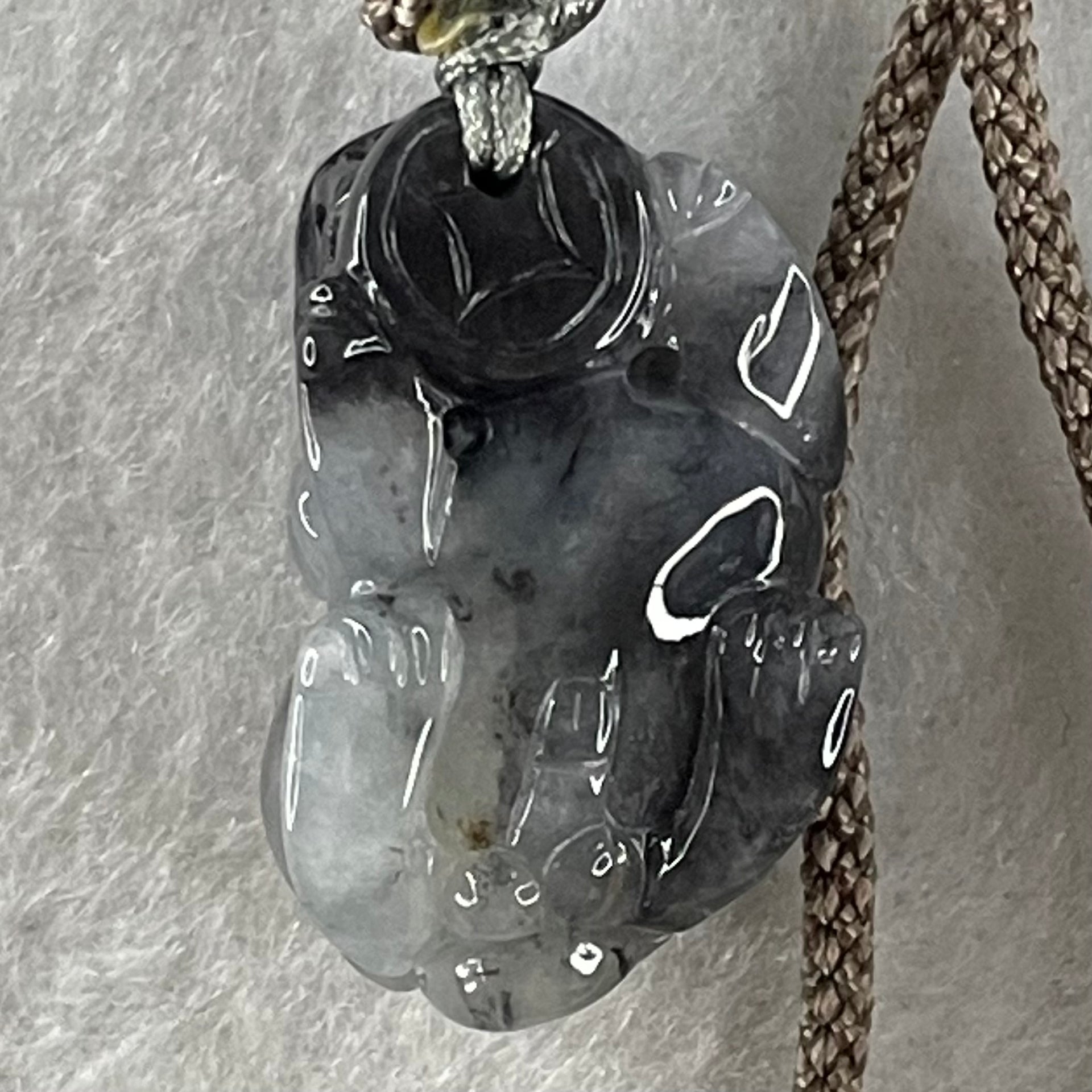 Type A Wuji Black Grey Patches Jadeite Male Pixiu Pendant Charm 8.96g 25.4 by 14.9 by 12.7mm - Huangs Jadeite and Jewelry Pte Ltd