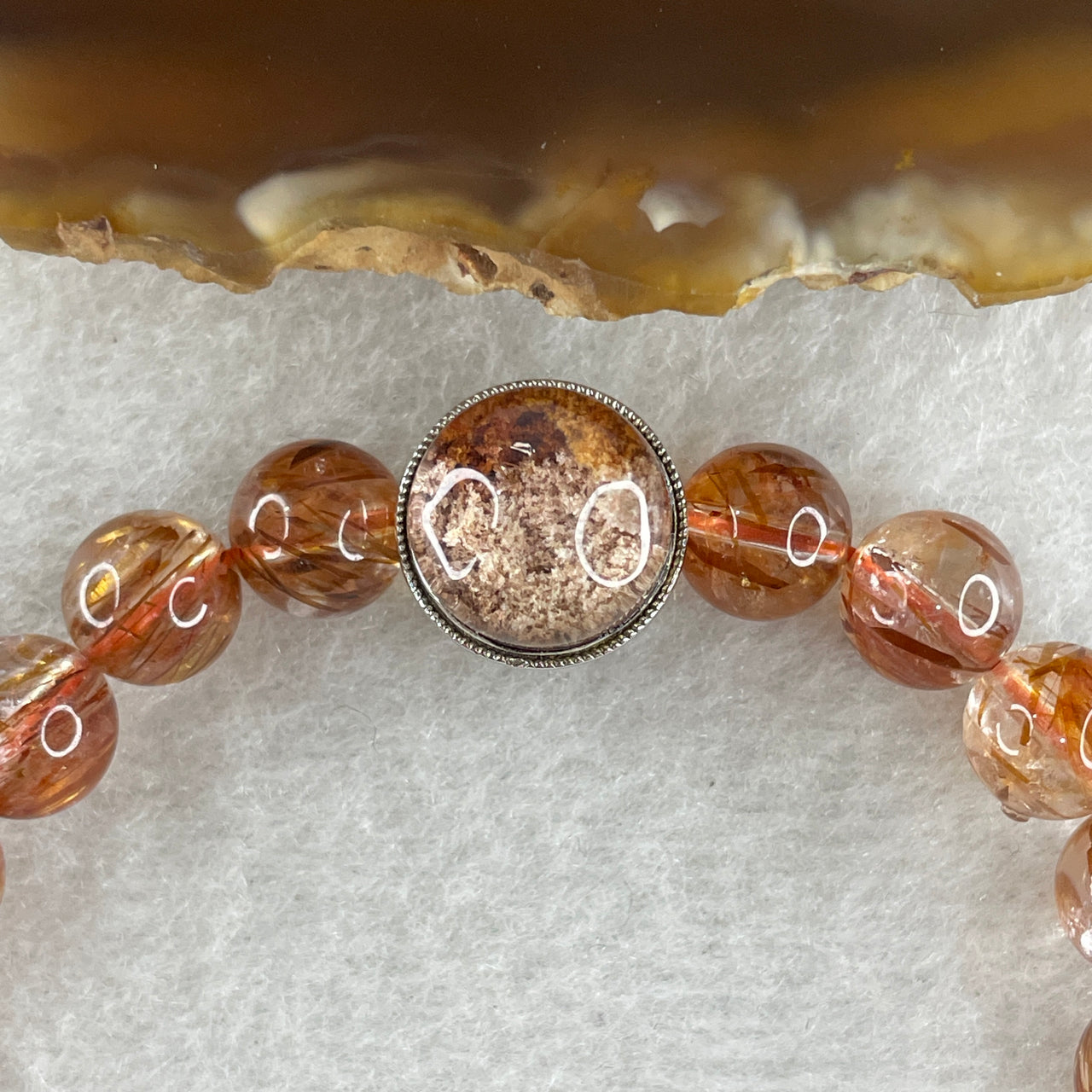 Natural Reddish Copper Rutilated Quartz Beads with Charm Bracelet 17.74g 7.8mm 24 Beads - 10.8 by 6.5mm 1 Charm - Huangs Jadeite and Jewelry Pte Ltd