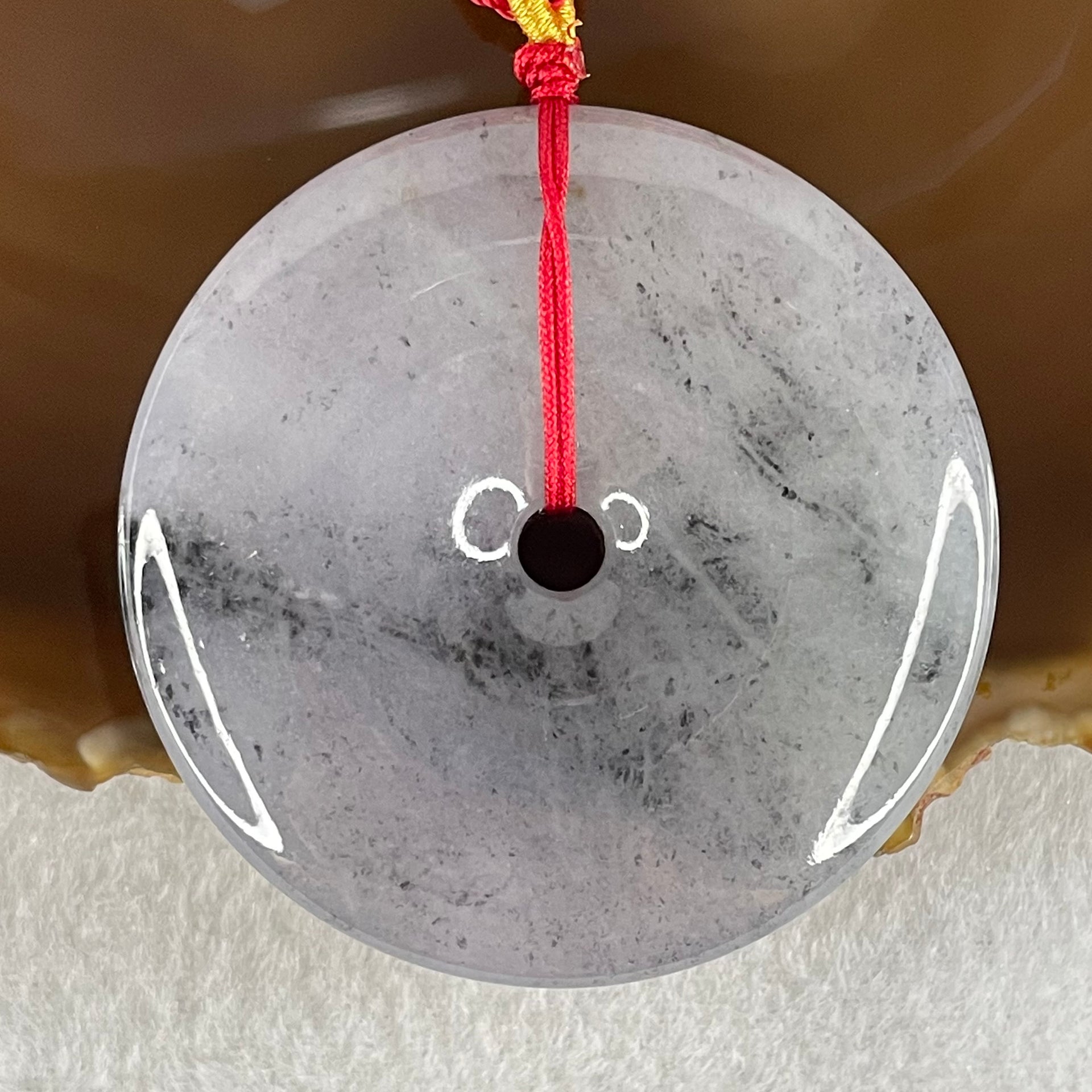 Type A Lavender with Wuji Grey Patches Jadeite Ping An Kou Donut Pendant Necklace 66.60g 52.1 by 9.7mm - Huangs Jadeite and Jewelry Pte Ltd