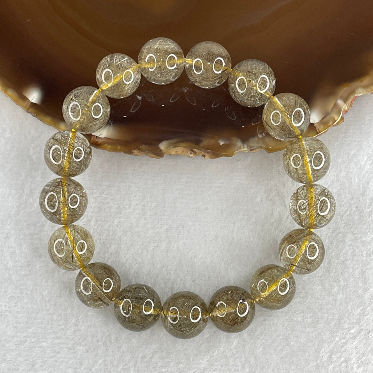 Good Grade Natural Greyish Golden Rutilated Quartz Beads Bracelet 46.31g 17cm 12.8mm 17 Beads