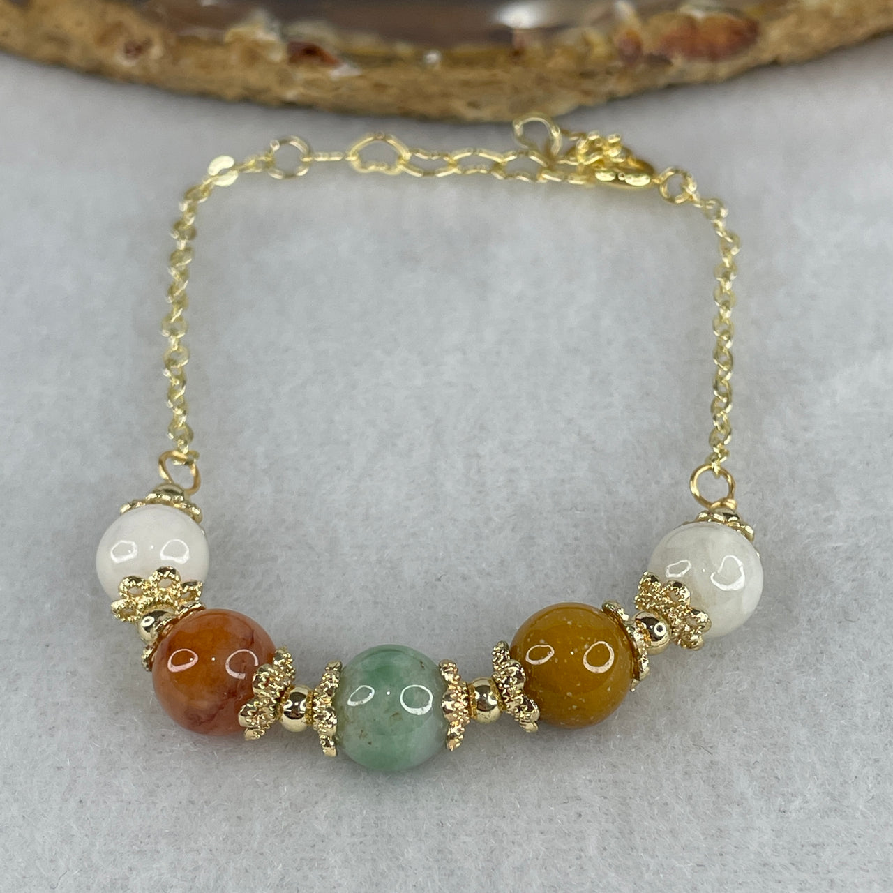 Type A Mixed Color Jadeite Beads Bracelet 5.80g 8.1mm 5 Beads