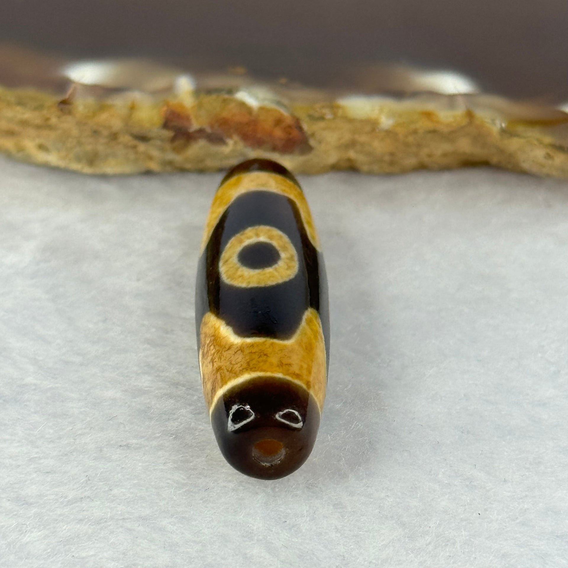 Natural Powerful Tibetan Old Oily Agate 3 Eyes Dzi Bead Heavenly Master (Tian Zhu) 三眼天诛 7.02g 37.7 by 11.3mm - Huangs Jadeite and Jewelry Pte Ltd