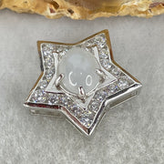 Type A Semi Icy Light Lavender Cabochon Jadeite in S925 Sliver Star with Crystal Charm 2.39g 7.9 by 6.9 by 4.0mm - Huangs Jadeite and Jewelry Pte Ltd