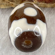 Natural Powerful Tibetan Old Oily Dark Brown With White Agate 3 Eyes Dzi Bead Heavenly Master (Tian Zhu) 三眼天诛 4.25g 17.1 by 12.9mm - Huangs Jadeite and Jewelry Pte Ltd