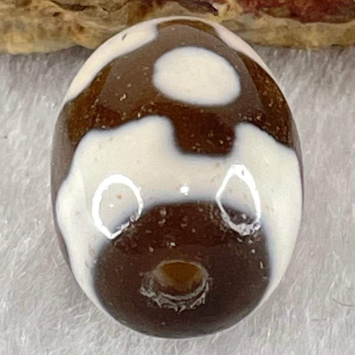 Natural Powerful Tibetan Old Oily Dark Brown With White Agate 3 Eyes Dzi Bead Heavenly Master (Tian Zhu) 三眼天诛 4.25g 17.1 by 12.9mm - Huangs Jadeite and Jewelry Pte Ltd