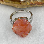 Natural Pink Agate Flower Ring in S925 Sliver 4.98g 16.7 by 15.4 by 8.5mm (Adjustable Size) - Huangs Jadeite and Jewelry Pte Ltd