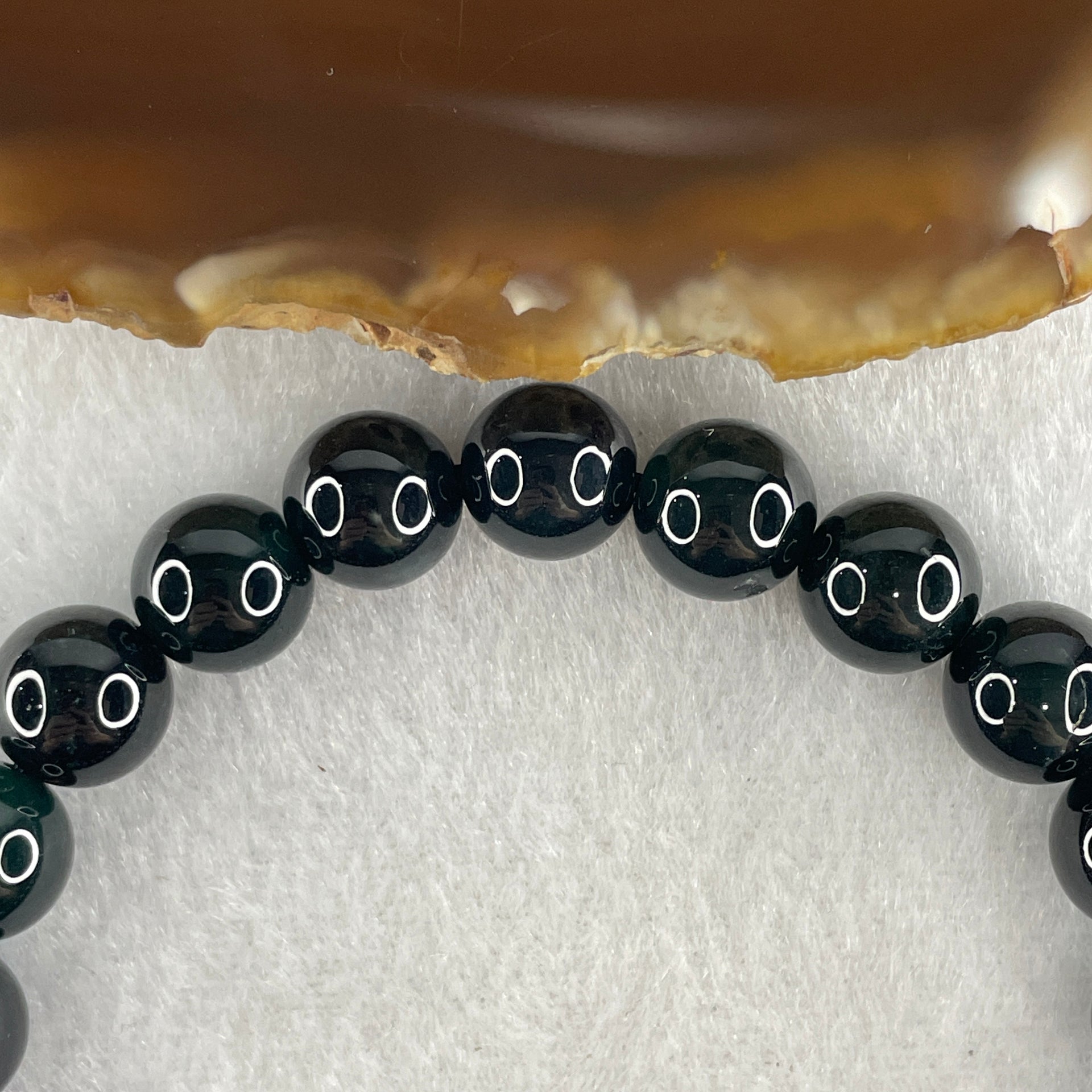 Rare High End Type A Highly Translucent Black Omphacite Jadeite Beads Bracelet 33.19g 17.5cm 9.7mm 22 Beads - Huangs Jadeite and Jewelry Pte Ltd