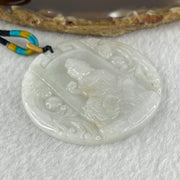 Natural Type A Faint Lavender Faint Green with Red Spots Jadeite Guan Yin Bodhisattva or Siṃhanāda Avalokiteśvara or Guanyin on Lion Roar Pendant 28.42g 51.0 by 5.6mm - Huangs Jadeite and Jewelry Pte Ltd