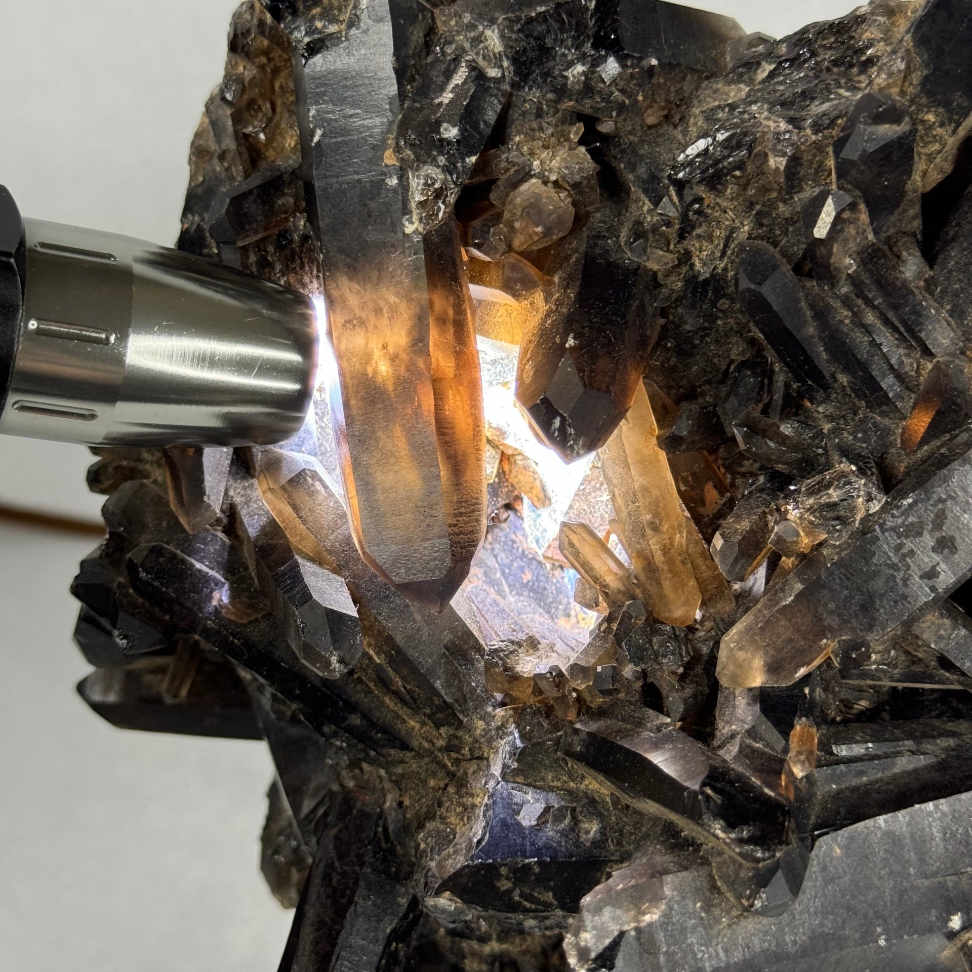 Natural Raw Smoky Quartz Rough Display in Wooden Stand 4,075.9g 180.0 by 127.0 by Height 310.0mm - Huangs Jadeite and Jewelry Pte Ltd