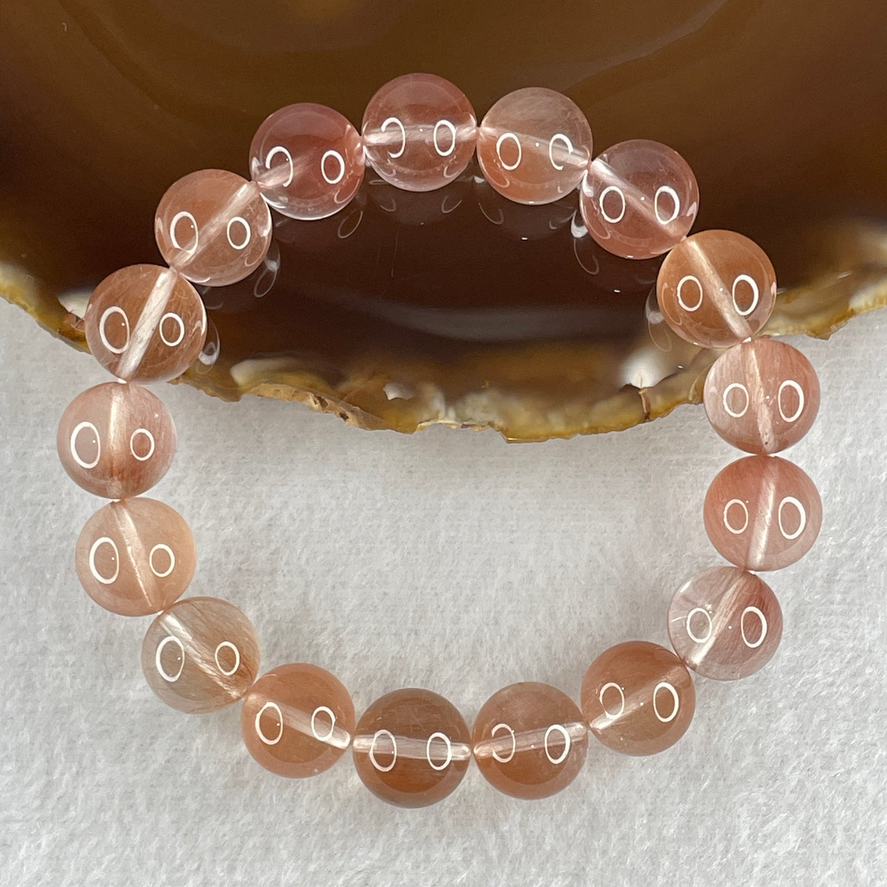 Good Grade Natural Pinkish Red Rabbit Hair Rutilated Quartz Beads Bracelet 42.18g 16.5cm 12.3mm 17 Beads
