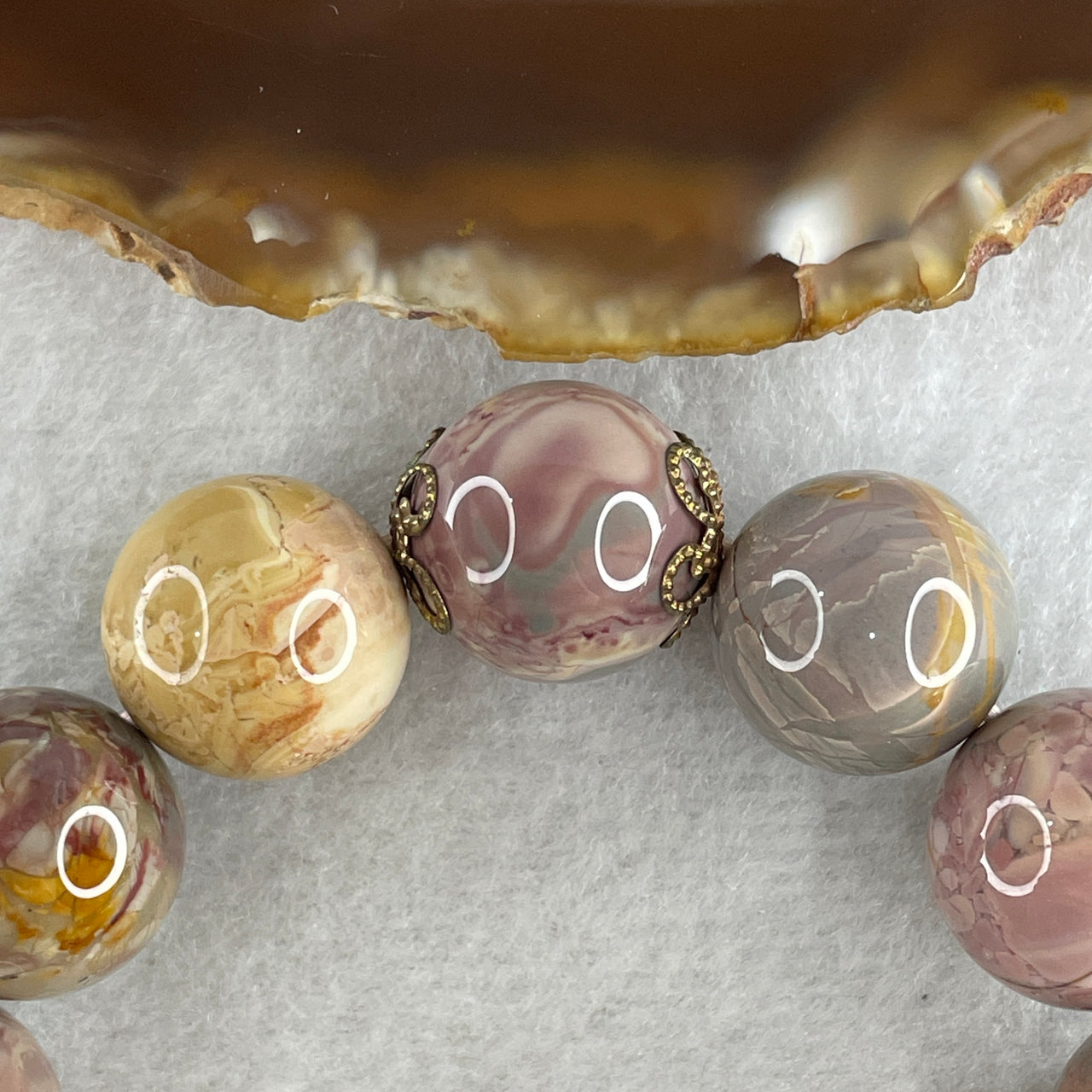 Natural Alashan Agate Greyish Pink Beads Bracelet 62.19g 15cm 15.7mm 13Beads - Huangs Jadeite and Jewelry Pte Ltd