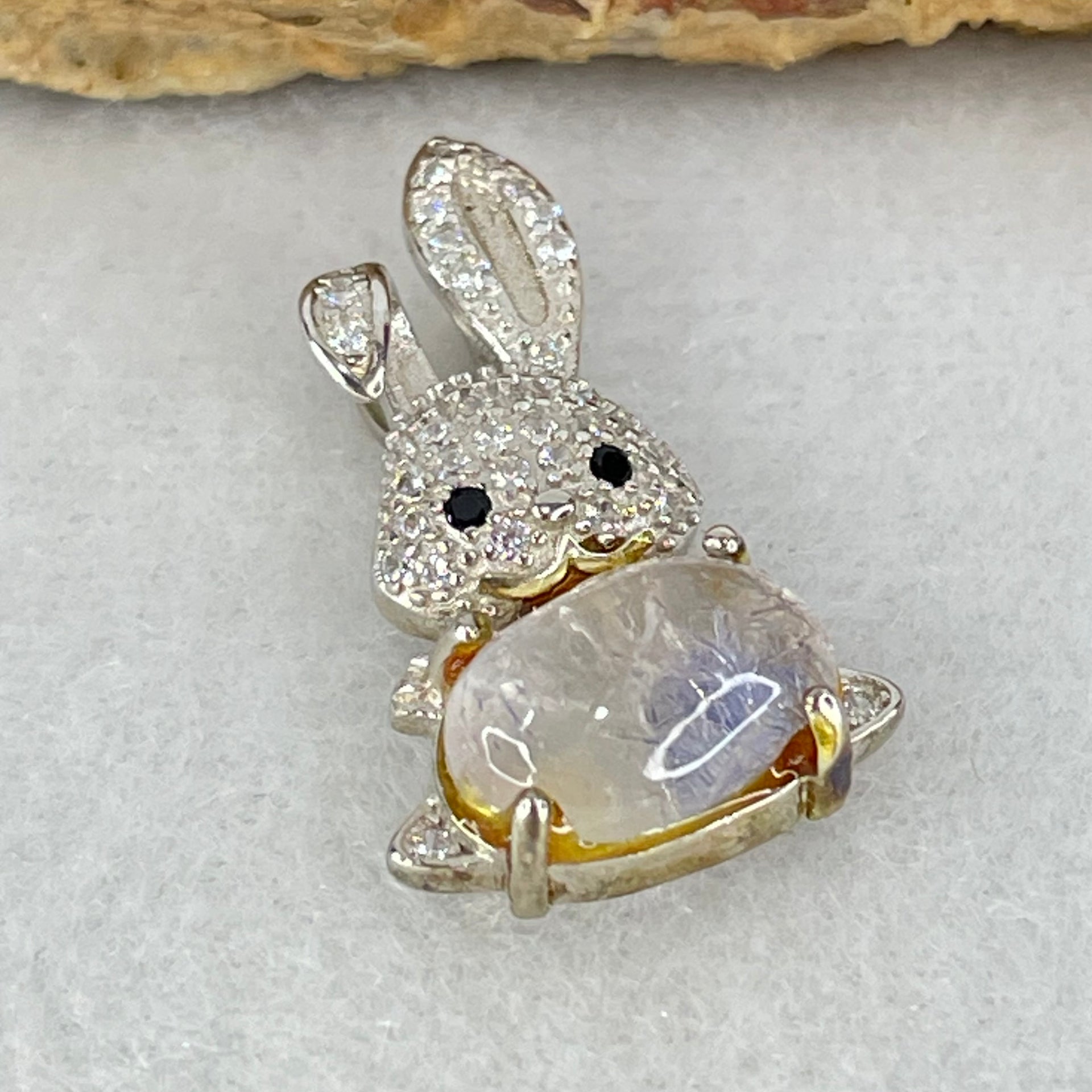 Rare Natural Blue Dumortierite Rutilated Quartz in S925 Sliver Rabbit Pendant 2.32g 9.8 by 6.5 by 4.0mm - Huangs Jadeite and Jewelry Pte Ltd