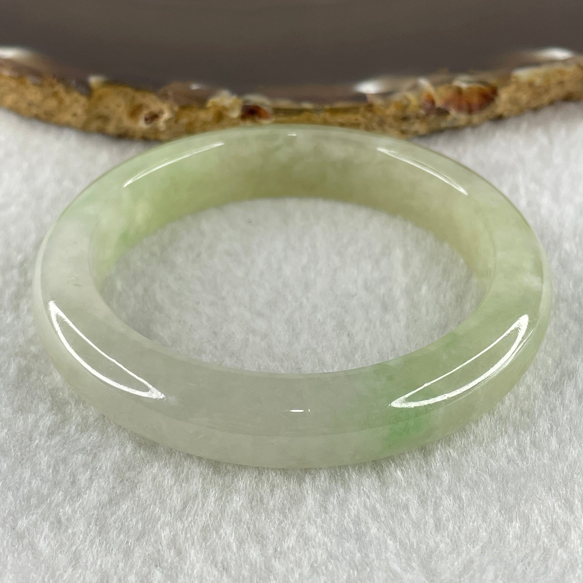 Rare Type A Natural Semi Icy Jelly Light Green with Faint Lavender Jadeite Bangle 44.21g Inner Diameter 50.6mm 10.8 by 8.2mm (Perfect) - Huangs Jadeite and Jewelry Pte Ltd