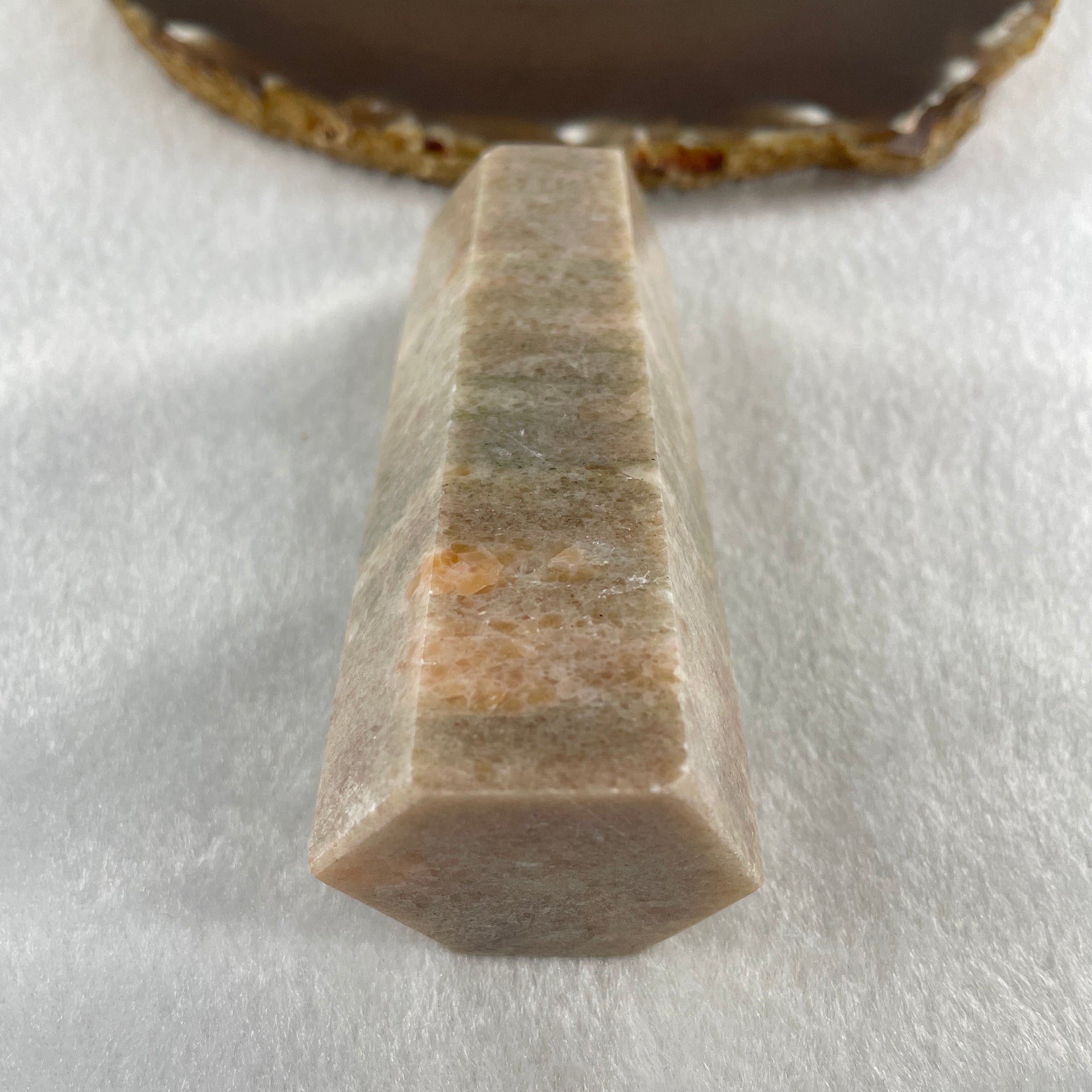 Natural Grey Orange Calcite Quartz Tower Display 180.49g 101.4 by 36.5 by 32.1mm - Huangs Jadeite and Jewelry Pte Ltd