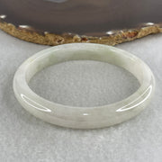Certified Natural Type A Near White & Faint Green Jadeite Oval Bangle | 65.1mm Inner Diameter (48.42g 10.8x7.7mm | Internal Line, Slight External Rough | Pure Peace & Heart Harmony) - Huangs Jadeite and Jewelry Pte Ltd