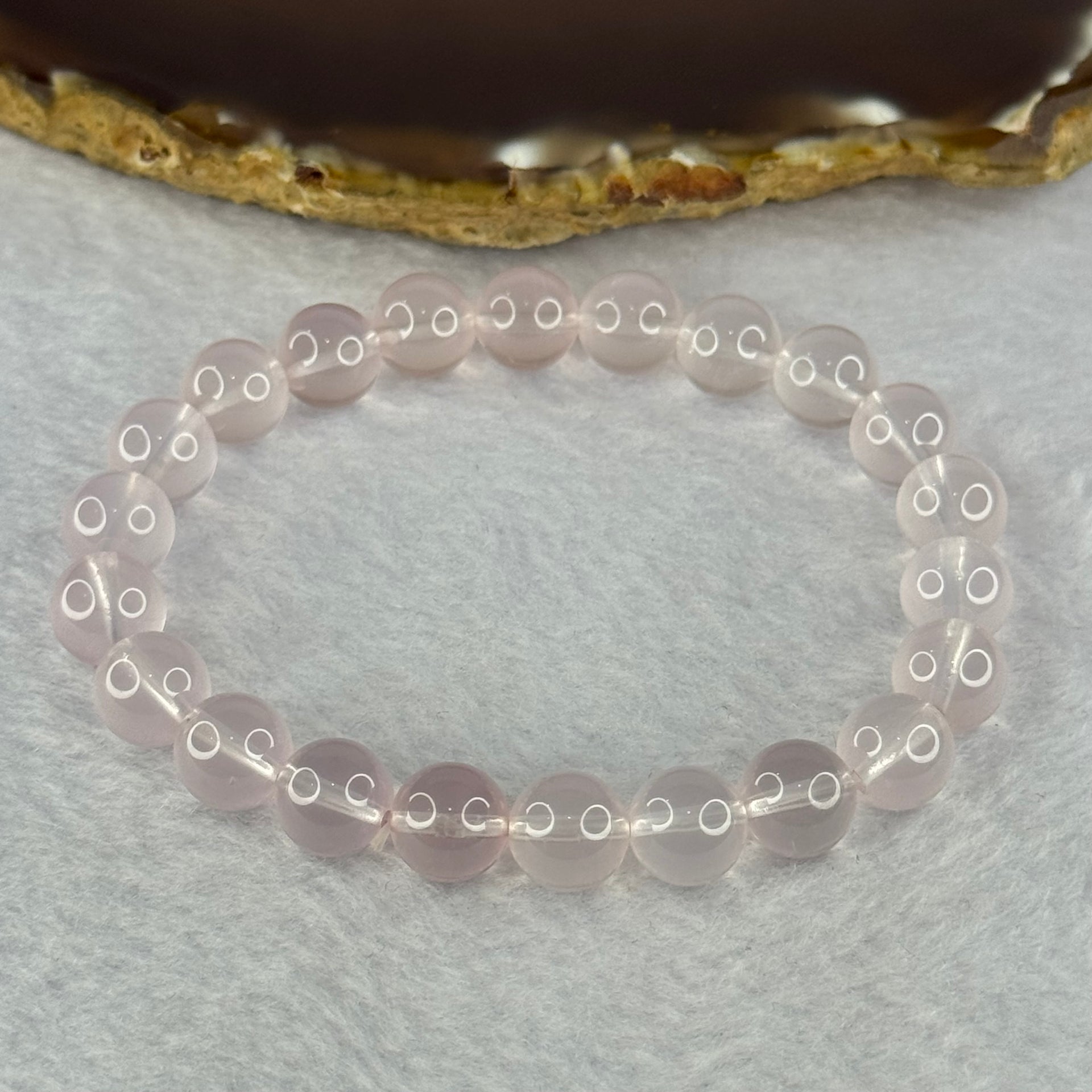 Natural Rose Quartz Beads Bracelet 天然玫瑰石英珠手链 24.05g 17cm 9.3mm 22 Beads - Huangs Jadeite and Jewelry Pte Ltd