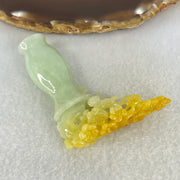 Type A Light Green with Yellow Jadeite Vase with Prosperity Flowers Pendant / Display 28.78g 59.0 by 49.7 by 14.1mm with Wooden Stand - Huangs Jadeite and Jewelry Pte Ltd