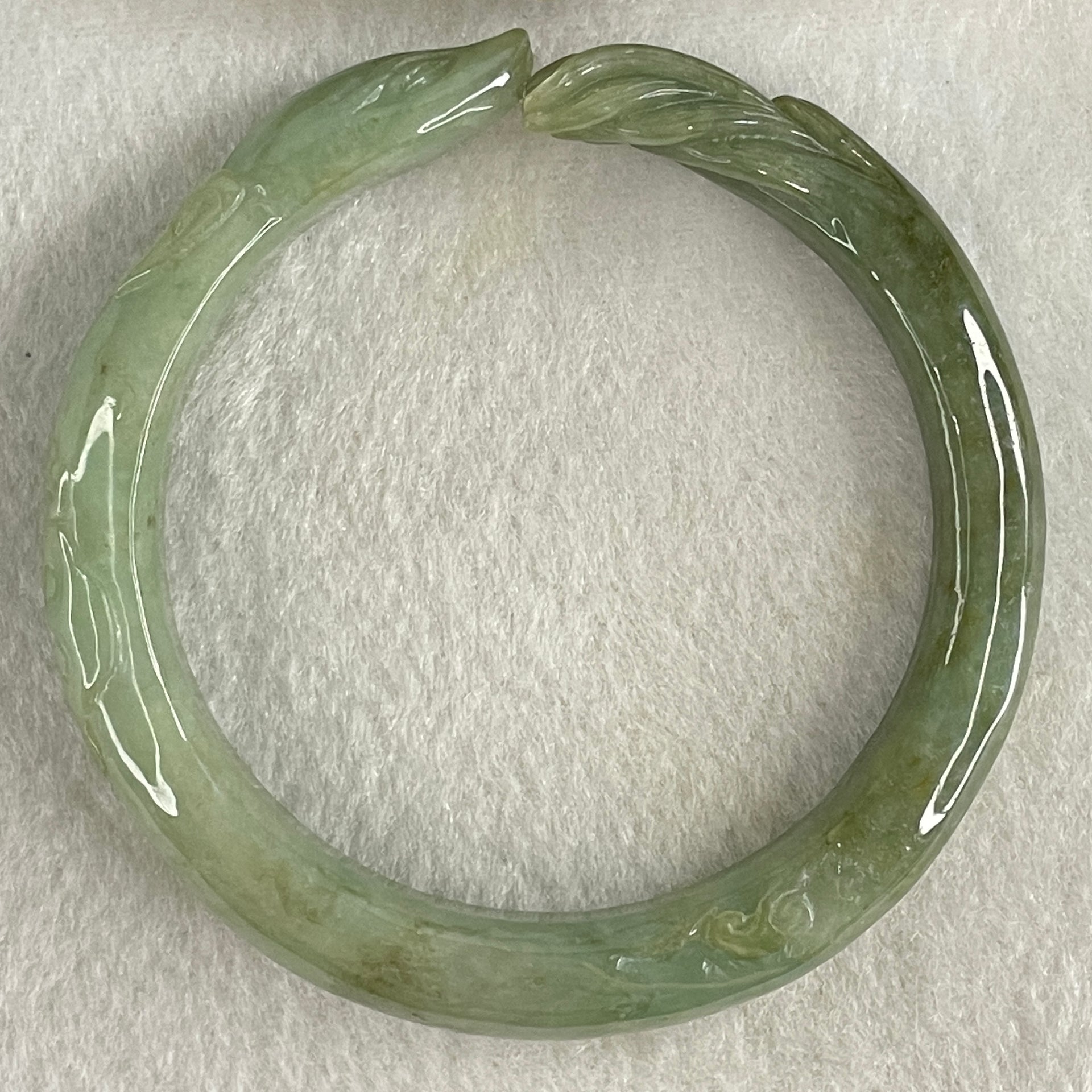 Type A Green with Dark Green Piao Hua Jadeite 9 Tail Fox Bangle Internal Diameter 55.6mm 41.22g 12.5 by 8.4mm (Internal Lines) - Huangs Jadeite and Jewelry Pte Ltd