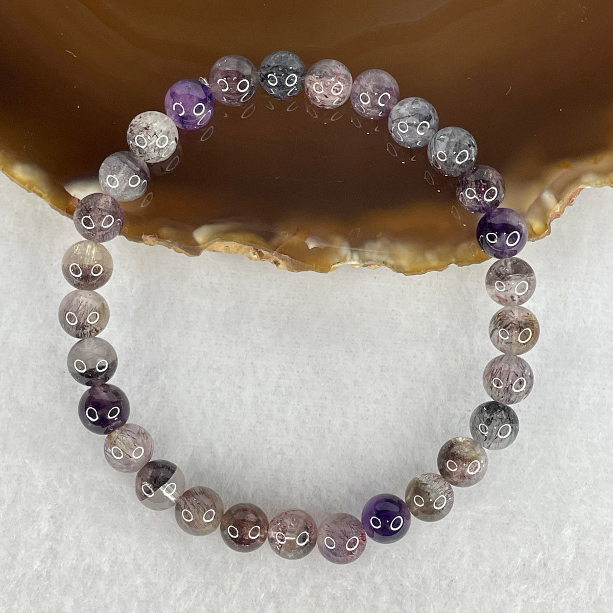 Certified Good Grade Natural Black Super 7 Crystal Beads Bracelet | 17cm Strand of 29 Beads 7.2mm (14.38g | Root Grounding, Manifestation & Aura Shield)