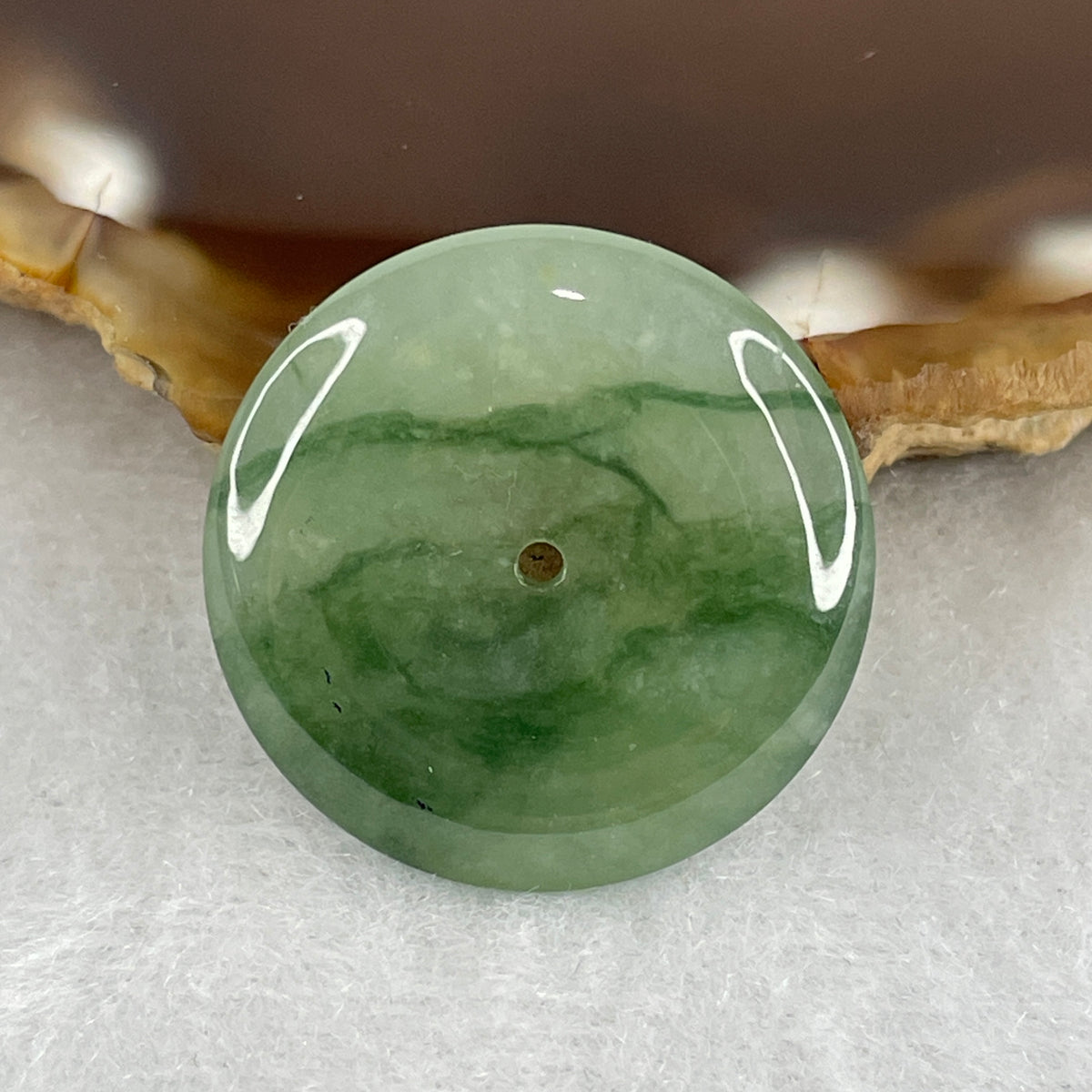 Natural Type A Semi Icy Light Green Jadeite Ping An Kou Pendant | Certified Untreated Fei Cui Peace Donut (3.96g | 22.2mm x 3.9mm)