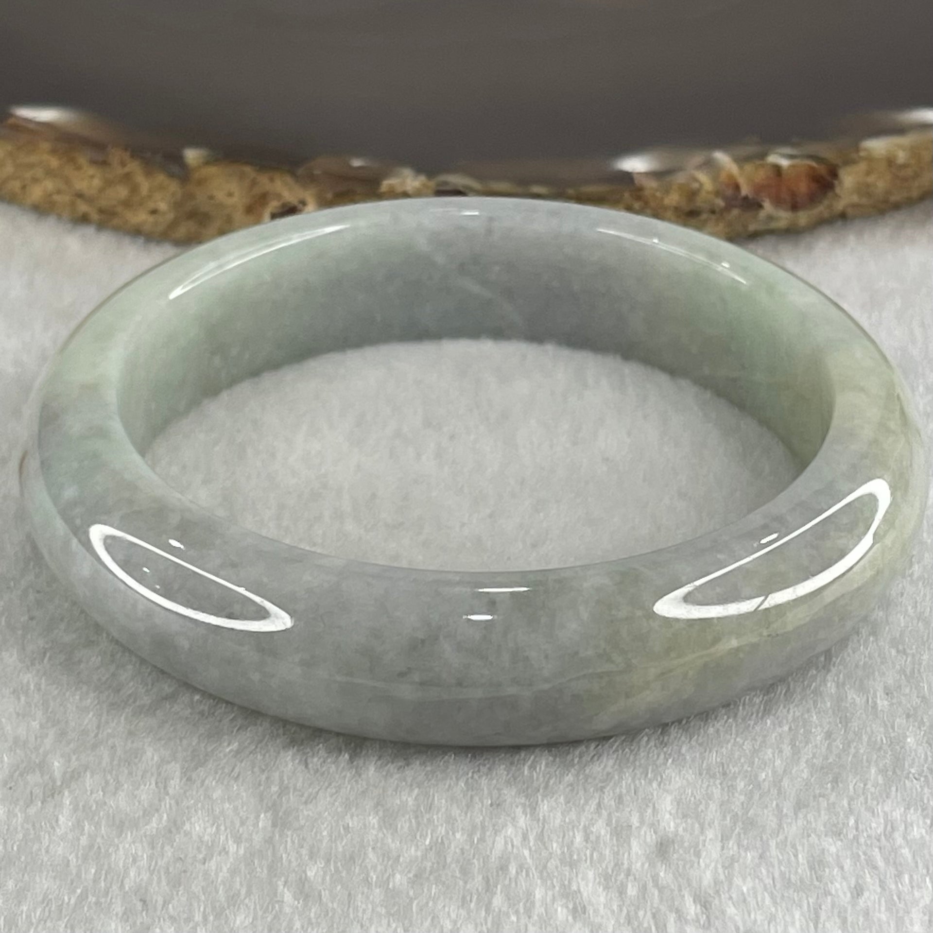 Type A Light Blueish Green Lavender with Red and Yellow Spots Jadeite Bangle 66.35g Internal Diameter 58.5mm 13.6 by 9.1mm (External and Internal Lines) - Huangs Jadeite and Jewelry Pte Ltd