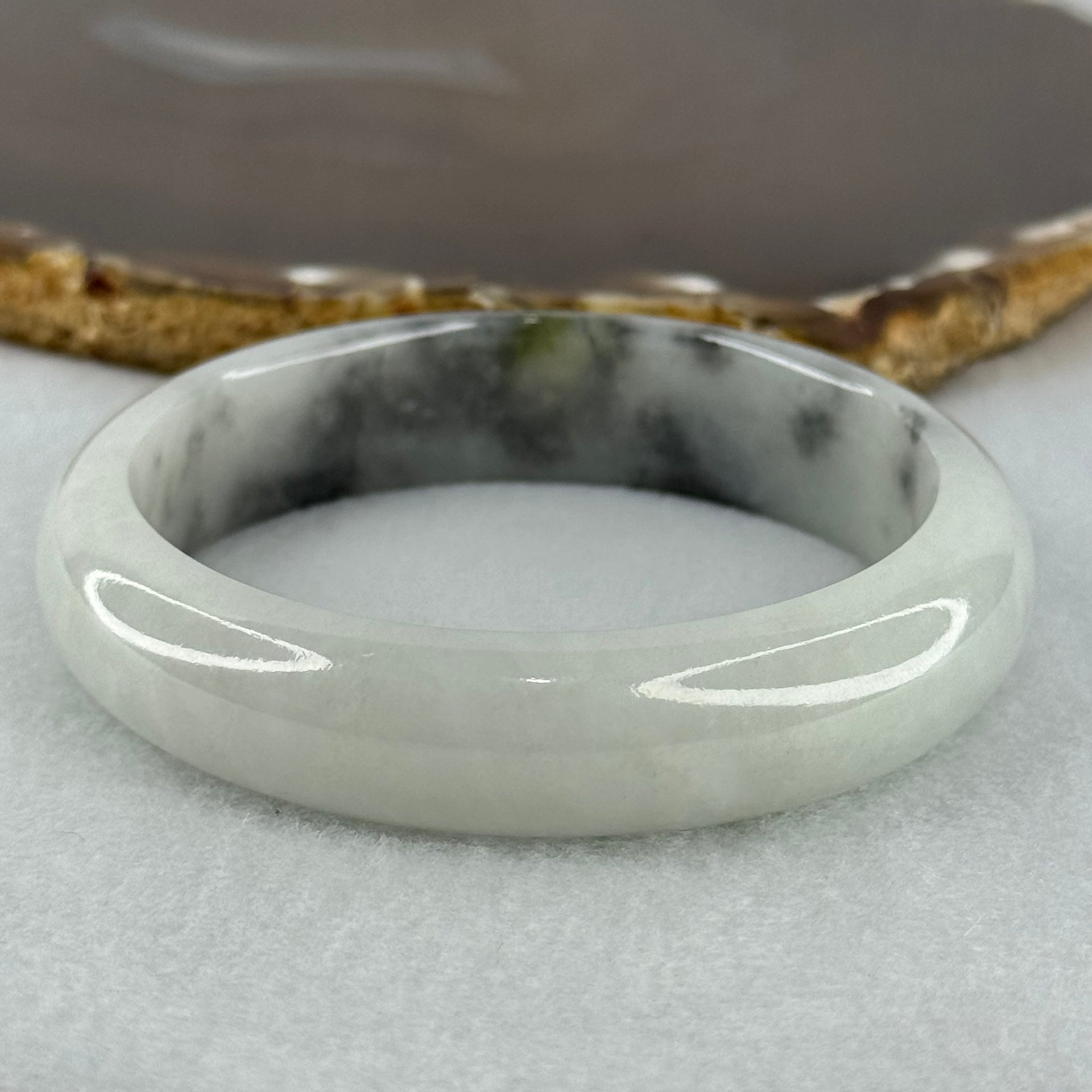 Type A Faint Green and Wuji Grey with Yellowish Green Patch Jadeite Bangle Internal Diameter 56.5mm 61.24g 14.3 by 8.0mm (Very Slight Internal Lines) - Huangs Jadeite and Jewelry Pte Ltd