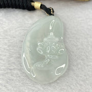 Type A Semi Icy Light Green Jadeite Benefactor on Lotus Flower Pendent 16.22g 52.1 by 26.5 by 7.9mm - Huangs Jadeite and Jewelry Pte Ltd