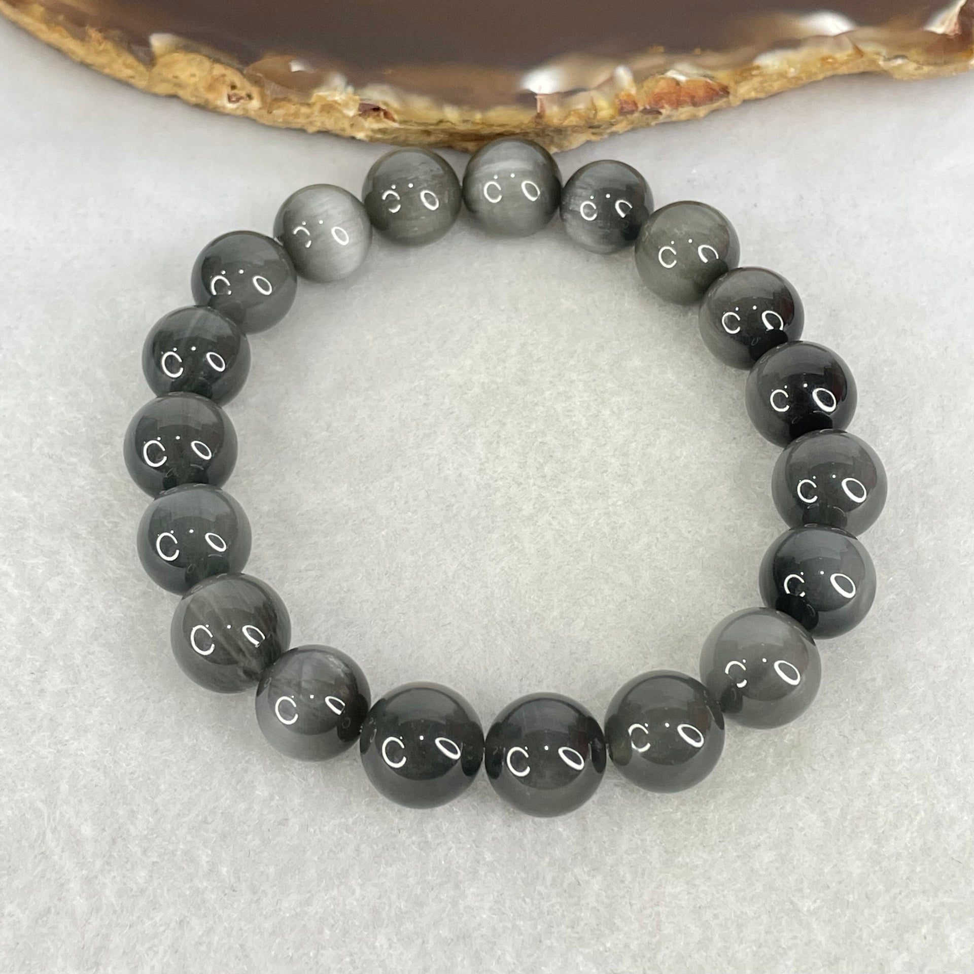 Good Grade Natural Grey Rabbit Hair Rutilated Quartz Beads Bracelet 30.94g 17cm 10.8mm 19 Beads - Huangs Jadeite and Jewelry Pte Ltd