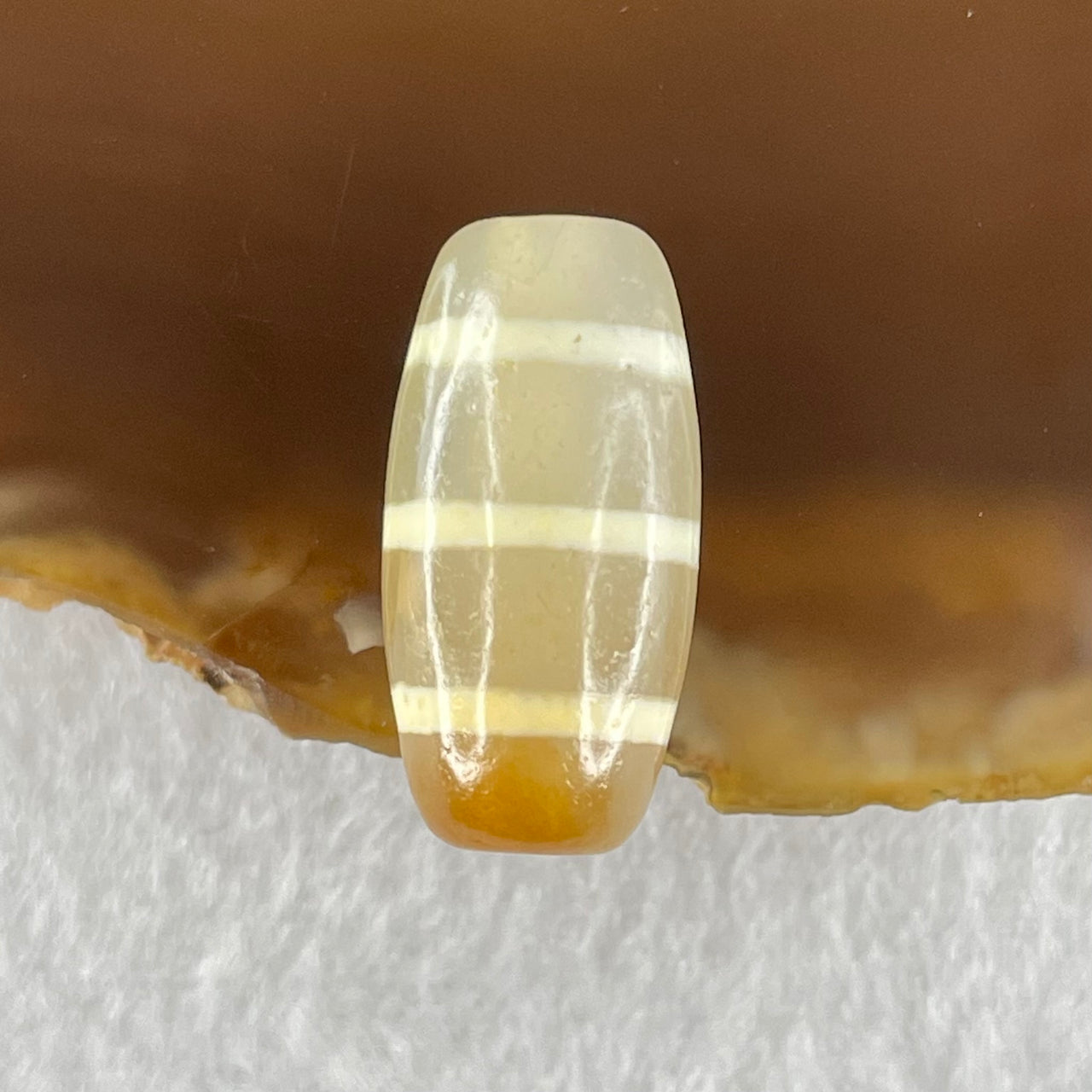 Natural Powerful Tibetan Old Oily Agate 3-Lines Dzi Bead Heavenly Master (Tian Zhu) 三行天诛 2.84g 19.8 by 9.9mm - Huangs Jadeite and Jewelry Pte Ltd
